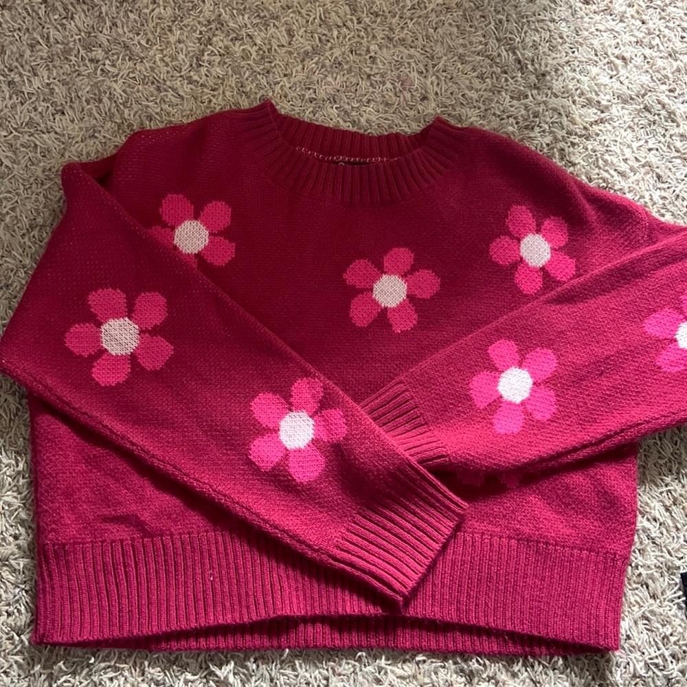 Hot pink floral sweater, women’s size M